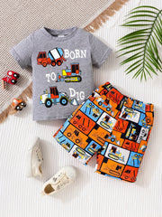 Boys Born To Dig Excavator Graphic Casual Outfit Set