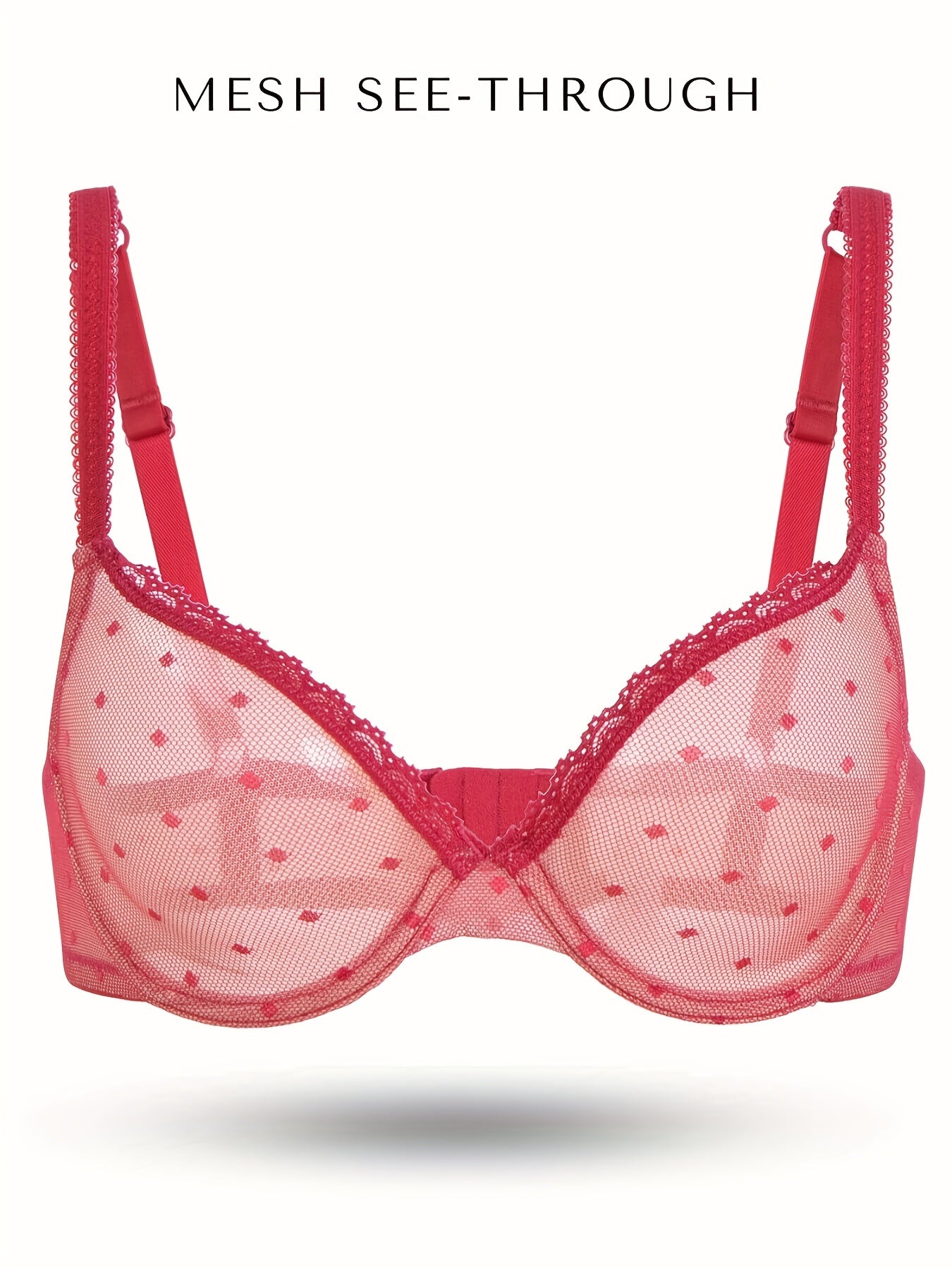 Sexy Bra Women's Plus Dot Print See through Mesh Underwire Push Up Bra