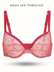 Sexy Bra Women's Plus Dot Print See through Mesh Underwire Push Up Bra