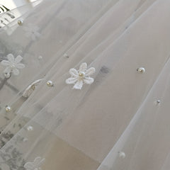 JOANSHRINE Double Layer Bridal Veil Vintage Floral Embellishment