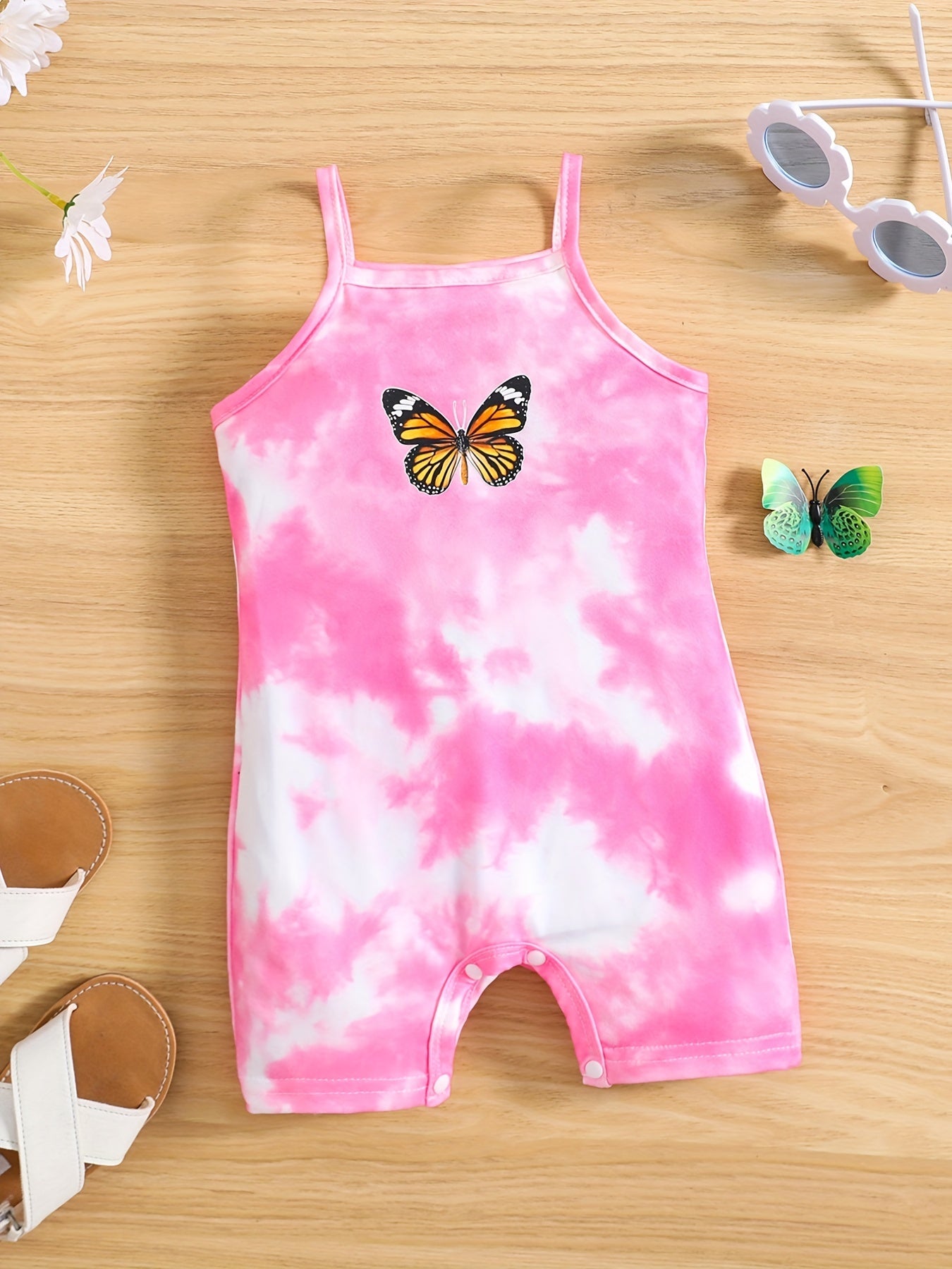 Baby Girl's Butterfly Graphic Summer Cami Rompers