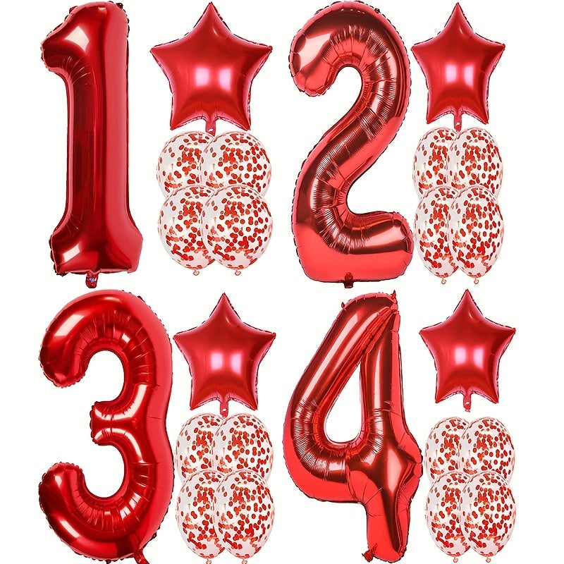 Red Birthday Balloon Set - 40" Giant, 18" Star, 12" Confetti Balloons
