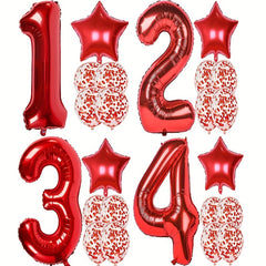 Red Birthday Balloon Set - 40" Giant, 18" Star, 12" Confetti Balloons