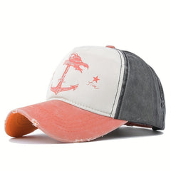 Vintage Duckbill Cap Washed Print Sailor Cap Contrast Cap