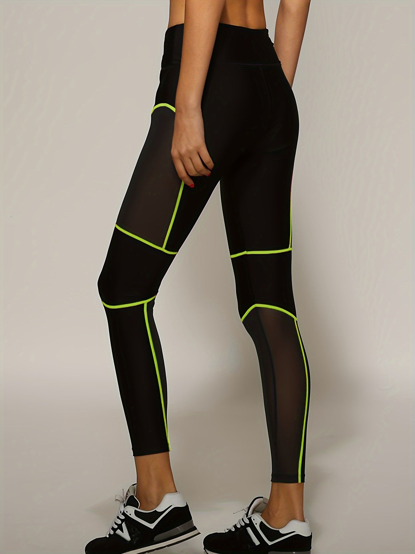 Mesh Contrast Line High Waist Stretchy Sports Tight Pants