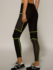 Mesh Contrast Line High Waist Stretchy Sports Tight Pants