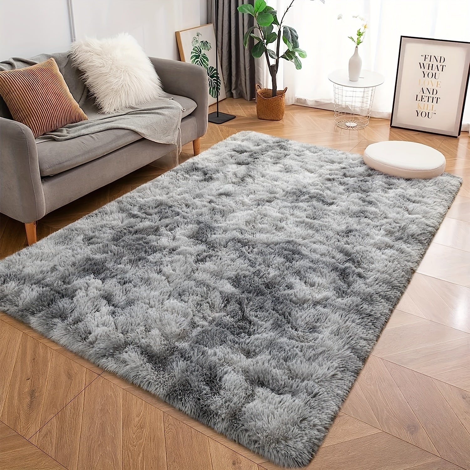 Light Grey Shag Area Rug Soft Fluffy Washable Carpet for Living Room Bedroom