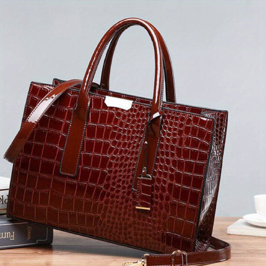 Crocodile Pattern Top Handle Satchel Tote Bag PU Leather Shoulder Bag
