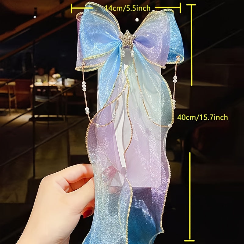 Cartoon Bow Hair Clip Big Ribbon Adult Gradient Braided Hair Extensions Wig