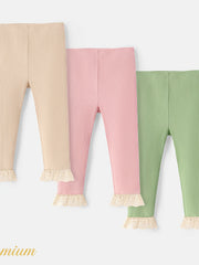 Baby Girl's Ribbed Knit Leggings Lace Up Trousers