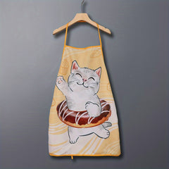 Cat Pattern Polyester Apron for Women Waterproof Thickened Hand Painted