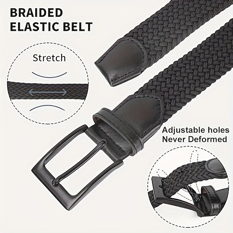 Men's Golf Braided Stretchy Belt Casual Elastic for Jeans Shorts Pants