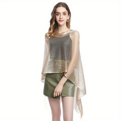 Glitter Hollow Out Shawl Tassel Wraps Large Sunscreen Bikini Cover Up