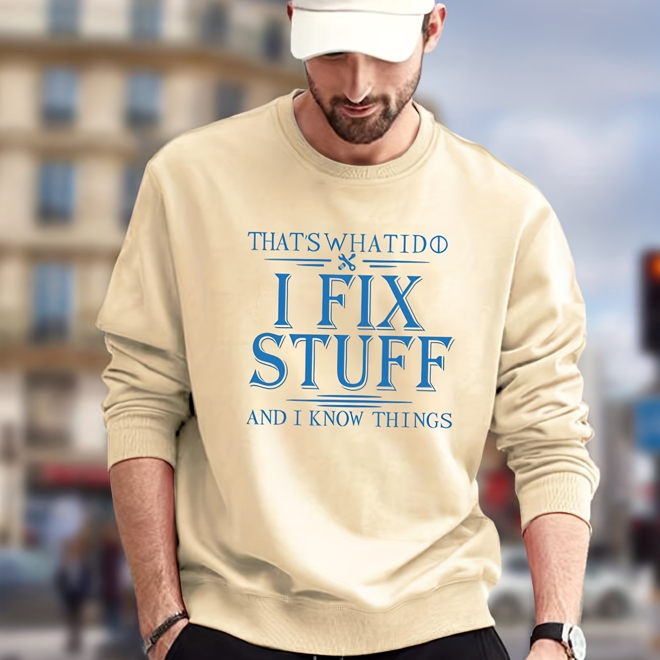Tough Slogan Print Sweatshirt Men's Casual Graphic Crew Neck Pullover Sweatshirt