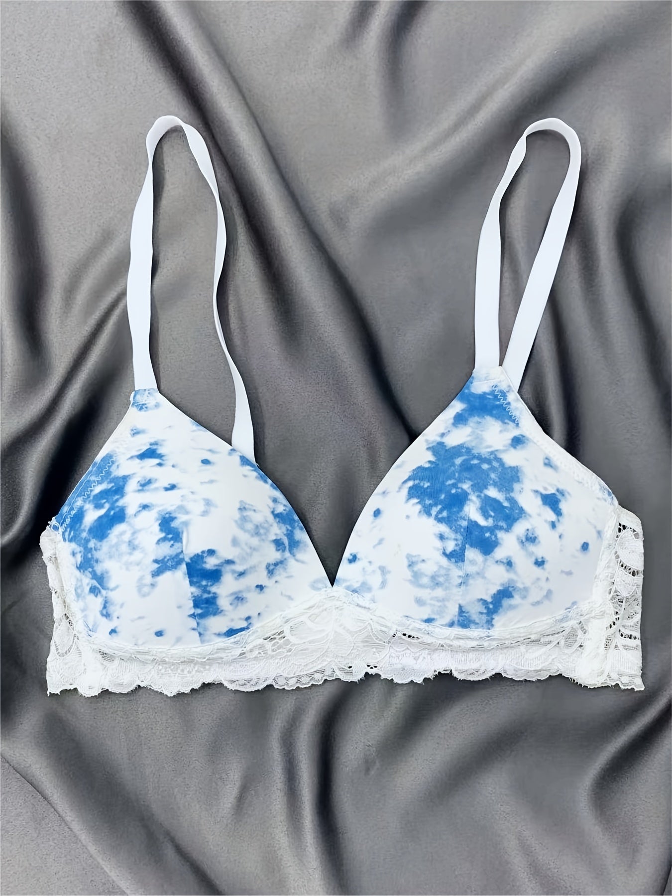 Floral Print Push Up Bra with Lace Trim
