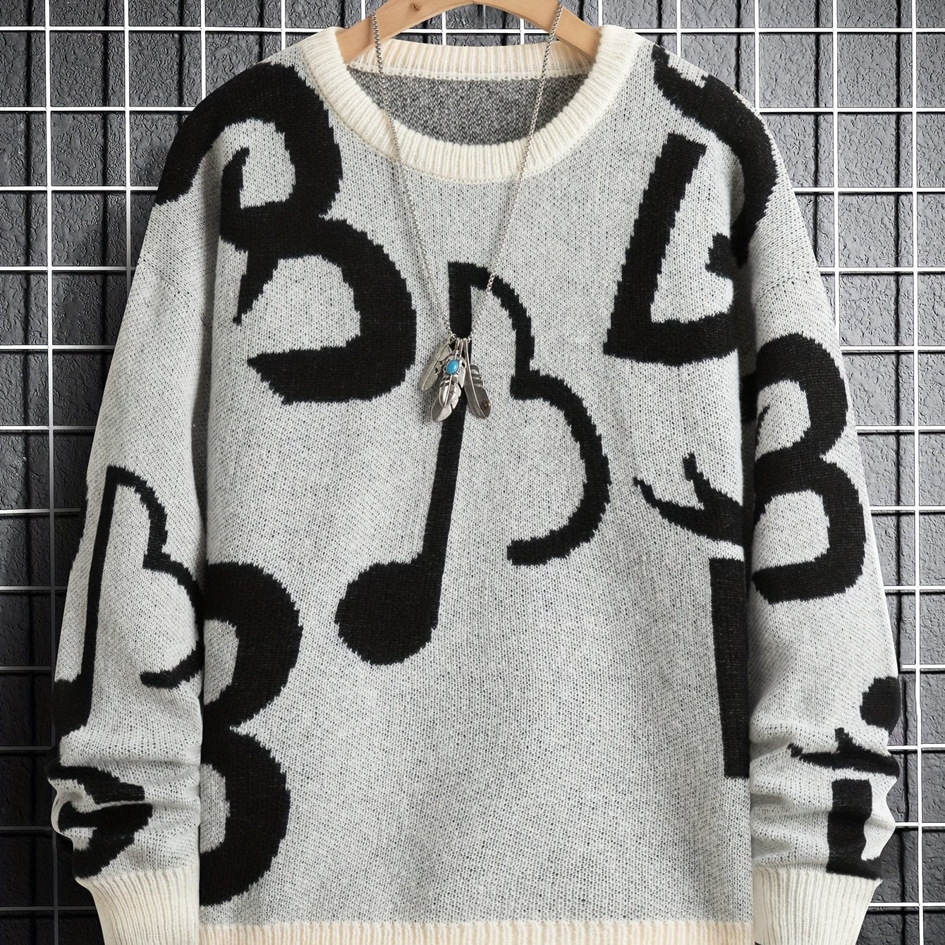 Men's Music Notes Pattern Casual Sweater