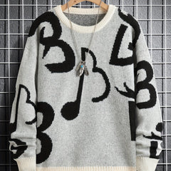 Men's Music Notes Pattern Casual Sweater
