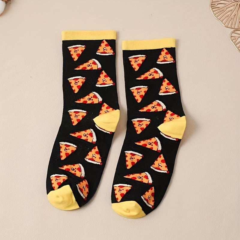 Pizza Print Socks Women's Crew Stockings