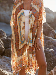 Tassel Decor Cover Up Shirt V Neck Loose Fit Semi Sheer Beach Robes