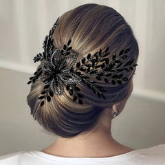 Gothic Bridal Hairpiece Rhinestone Leafy Floral Clip for Halloween Party