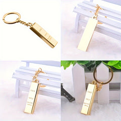 Metal Faux Golden Bar Keychain Funny Gift Men Women