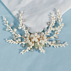 Pearl Flower Alloy Hair Comb Rhinestone Head Jewelry for Prom Party