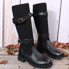 Women's Knitted Chunky Heel Mid Calf Boots