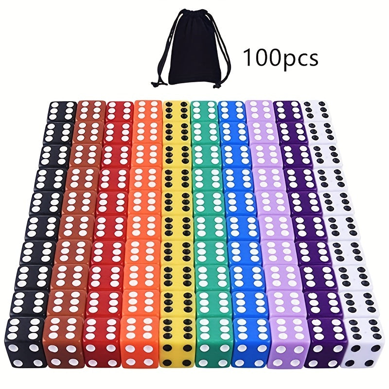 Acrylic Dice Set 16mm 10 Colors 100/50/10 Pieces Board Dice Games Velvet Bag