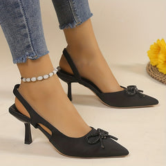 Women's Rhinestone Bow Sandals Slingback Stiletto Heel Shoes
