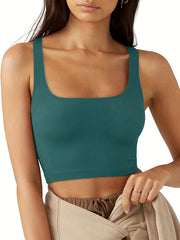 Y2K Ribbed Crop Tank Top Sexy Square Neck Sleeveless Summer Women's Clothing