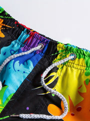 Men's Paints Splash Elastic Waist Drawstring Beach Shorts