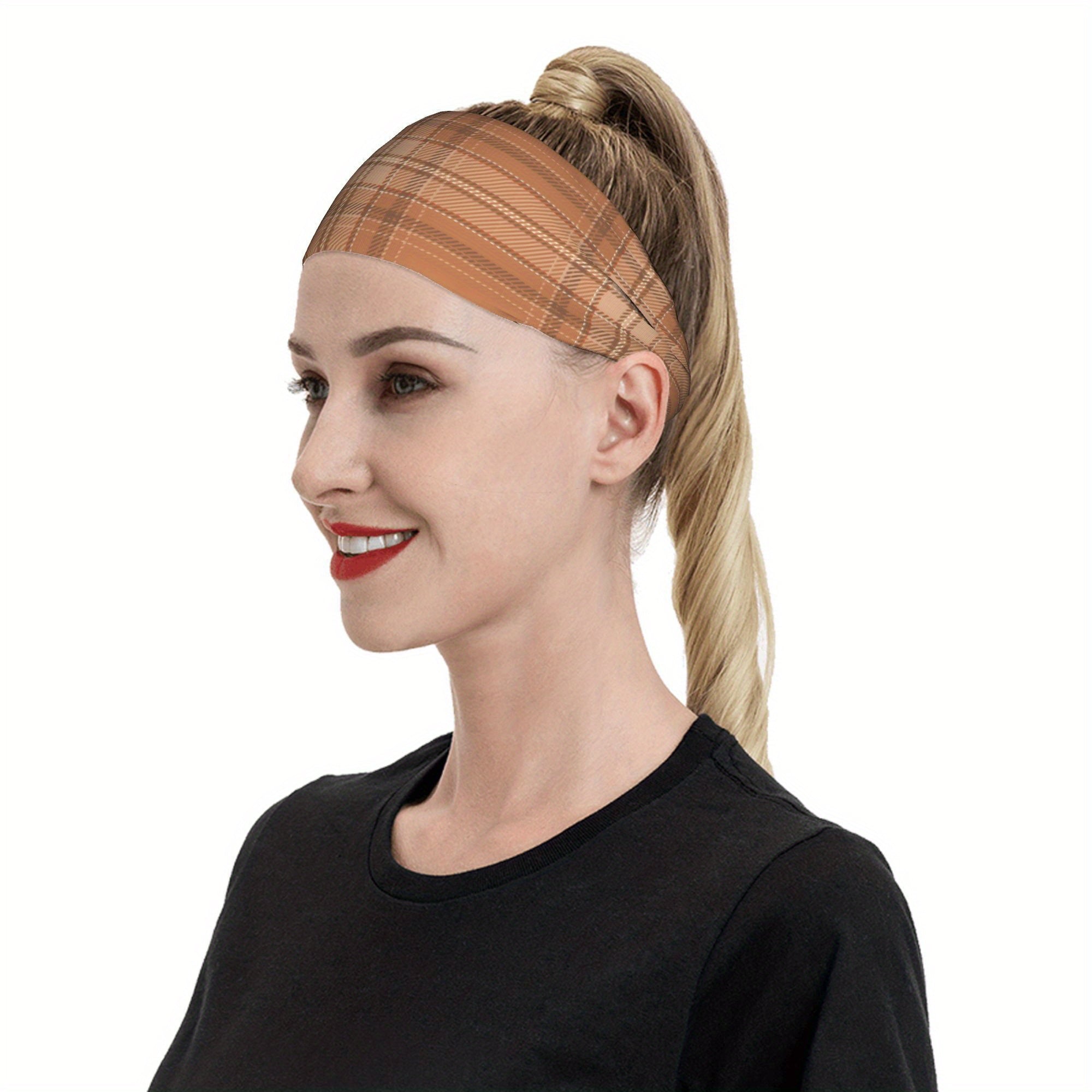 Men's Vintage Headband Brown Beige Plaid Breathable Lightweight Hairband