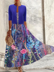 Two Piece Dress Set Solid Half Sleeve Crop Cardigan & Floral Print Cami Dress