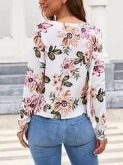 Floral Print Open Front Cardigan Long Sleeve Outerwear