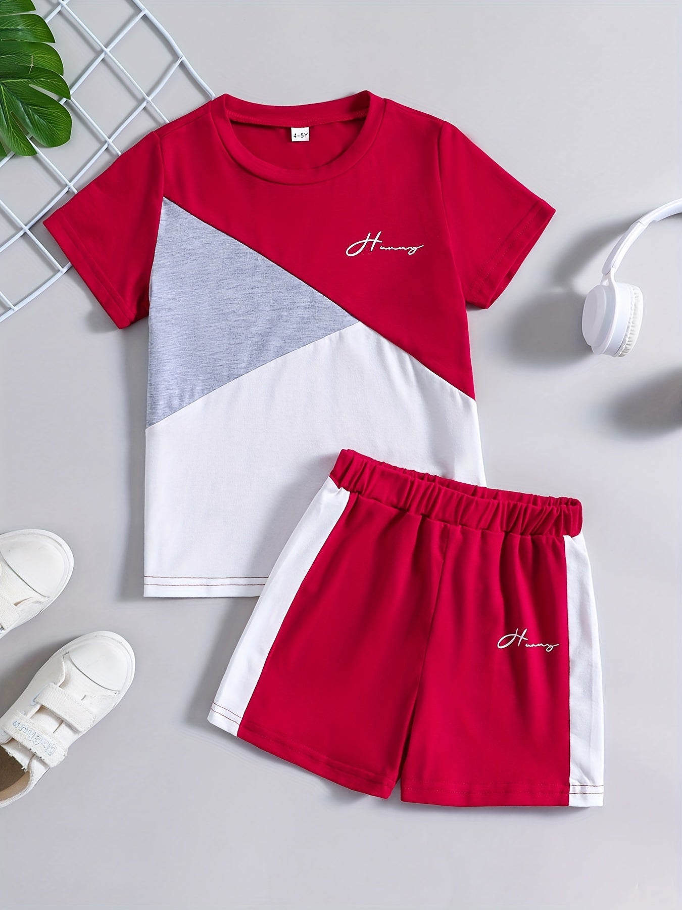 Boys Casual Outfit Summer Clothes Set Round Neck T-shirt & Shorts