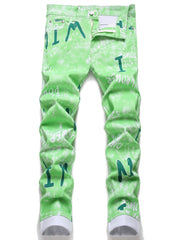 Colorful Graphic Pattern Slim Fit Jeans for Men