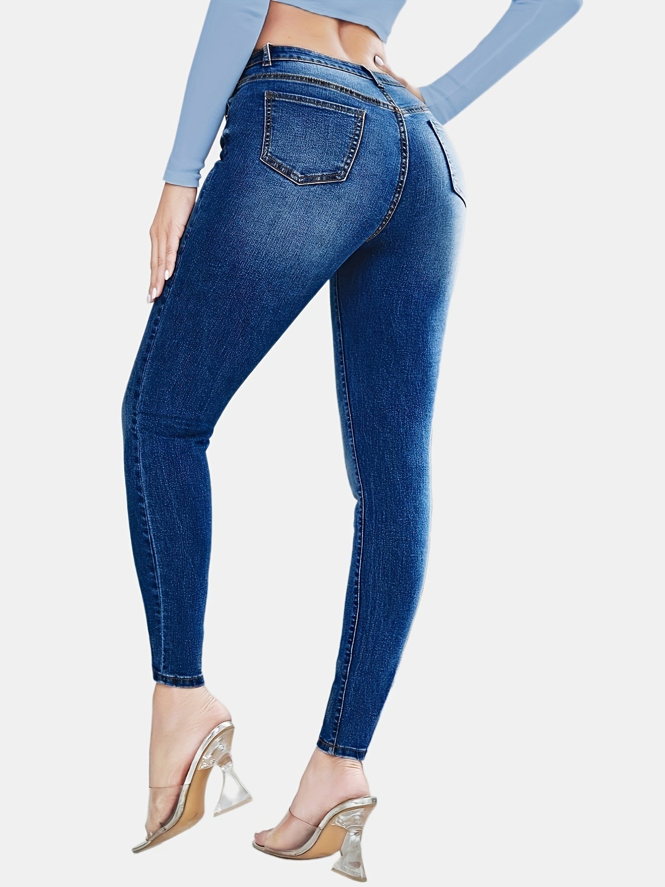 High Waist Skinny Jeans Slim Fit Distressed Denim Pants