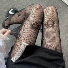 Heart Jacquard Hollow Fishnet Tights Women's Stockings
