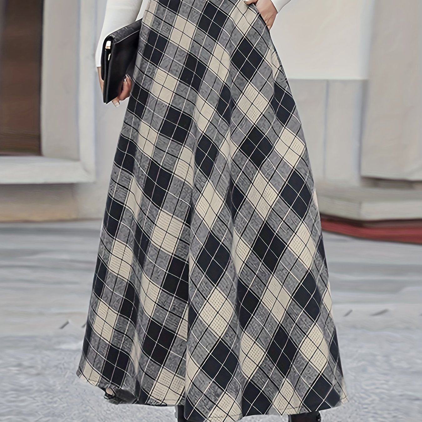 Plaid Print High Rise A Line Skirt With Pockets