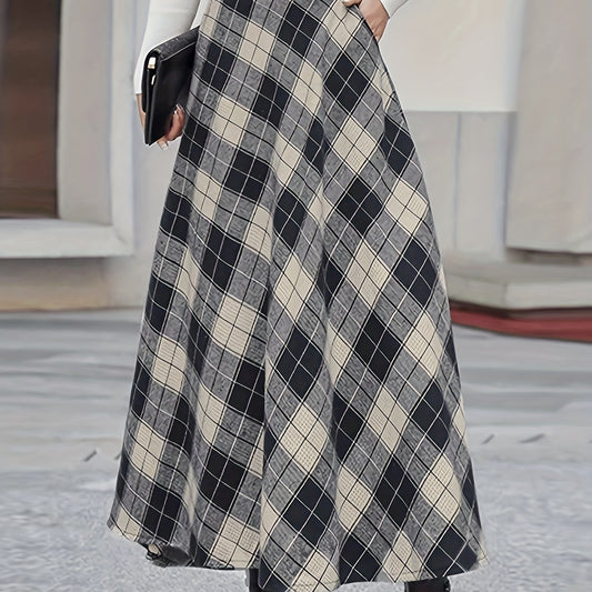 Plaid Print High Rise A Line Skirt With Pockets