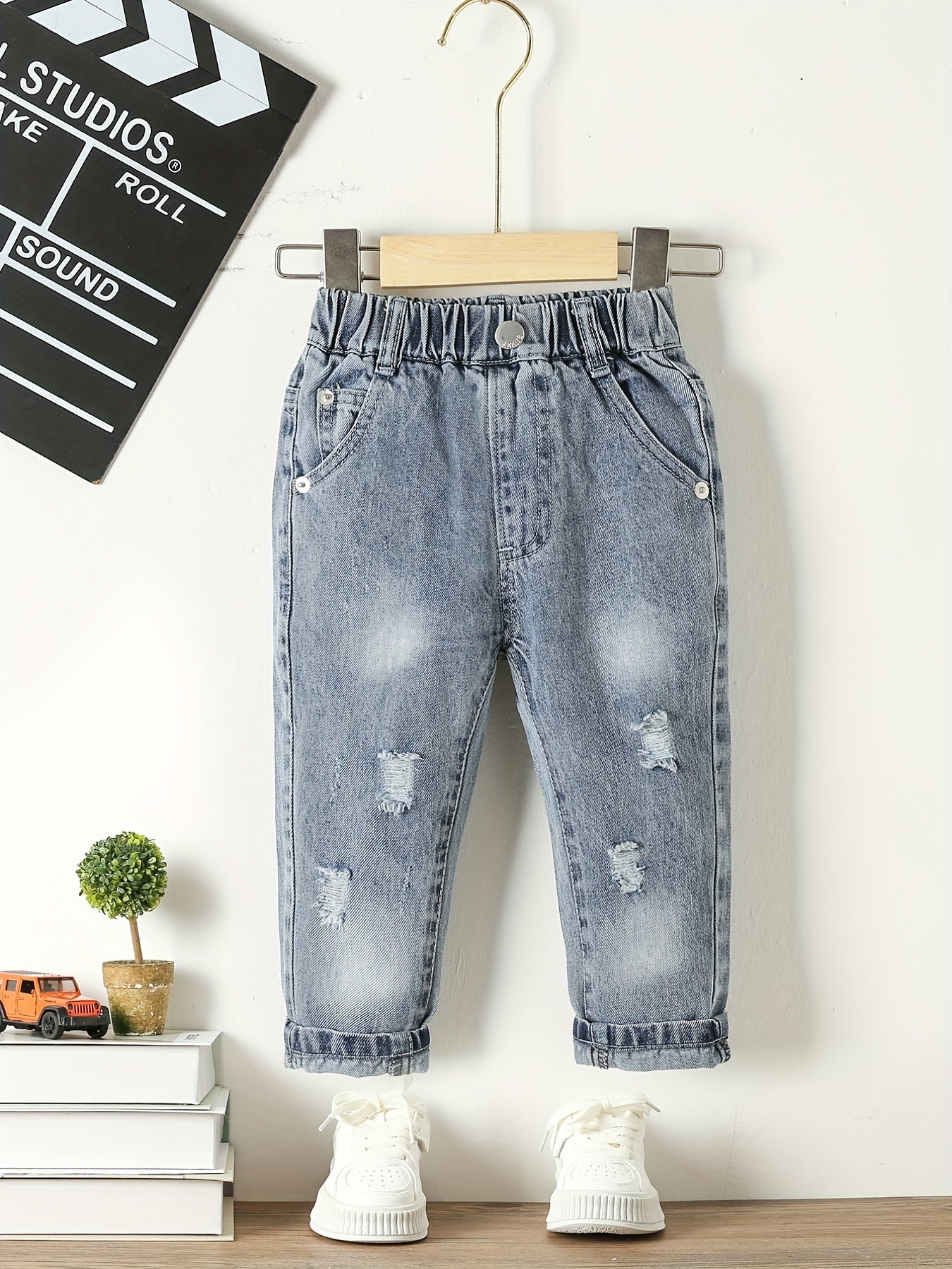 Boys Ripped Denim Jeans Long Pants Preppy Style Kids Clothes