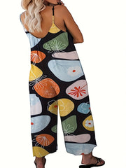 Colorblock Floral Print Wide Leg Jumpsuit