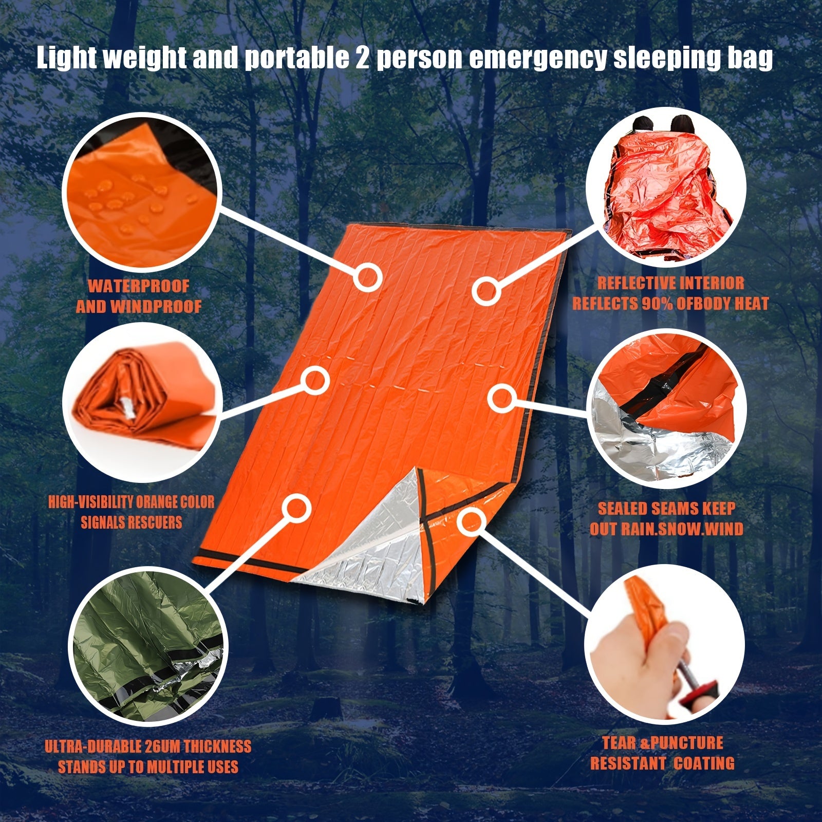 2pcs Emergency Sleeping Bags Waterproof Insulation for Outdoor Camping