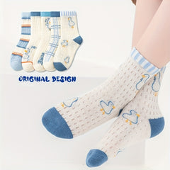Kids Mesh Cotton Crew Socks Duck Pattern