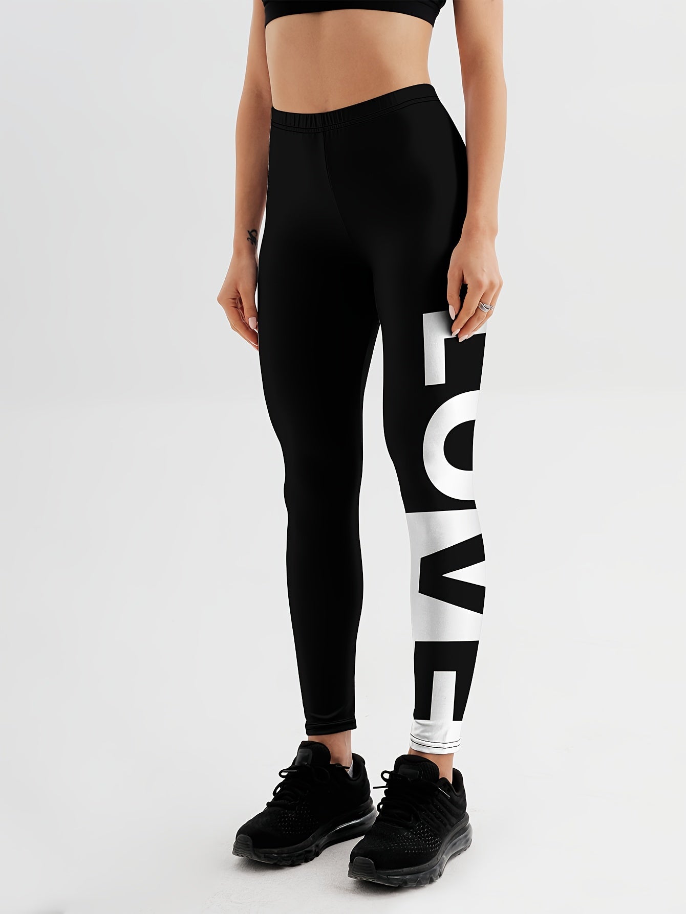 High Waist Yoga Leggings Letter Print Breathable Ankle Length Pants