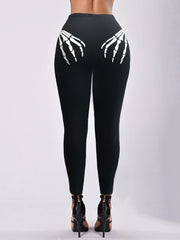 Women's Plus Size Skull Print High Rise Yoga Leggings