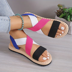 Colorful Straps Sandals Slingback Elastic Band Flat Shoes