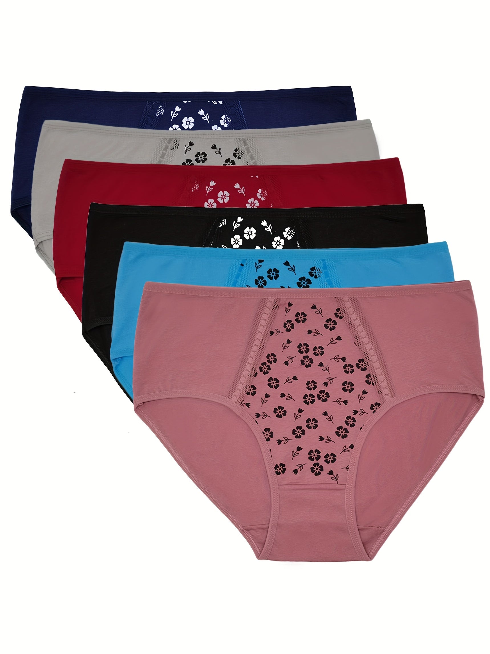 6pcs Floral Print Briefs Soft Stretchy Intimates Panties Women's Lingerie