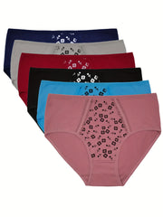 6pcs Floral Print Briefs Soft Stretchy Intimates Panties Women's Lingerie