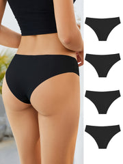 4pcs Seamless Solid Briefs Comfy Breathable Stretchy Intimates Panties